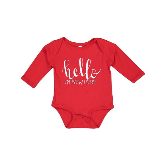 Inktastic Hello, Im New Here- hand drawn type Boys or Girls Long Sleeve Baby Bodysuit