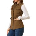 thumbnail image 5 of INSPIRE CHIC Women's Sleeveless Jacket Drawstring Waist Zip Up Cotton Cargo Vest with Pocket M Brown, 5 of 9