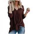 thumbnail image 2 of jsaierl Womens Waffle Knit Tunic Blouse Tie Knot Henley Tops Loose V-Neck Fitting Bat Wing Plain Shirts, 2 of 9