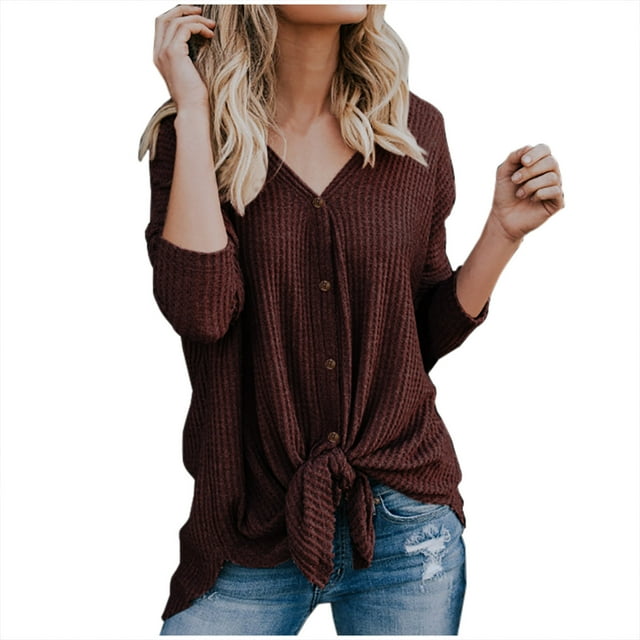 Ichuanyi liquidación moda mujer tocando tímido en v choque sólido camisa de manga sólida camisa ICHUANYI WER202308241384