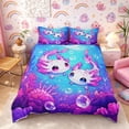 thumbnail image 3 of Meiyoeat Kawaii Pink Axolotl Bedding, Cartoon Sea Salamander Duvet Cover Full, Blue Purple,3pcs,No Comforter, 3 of 6