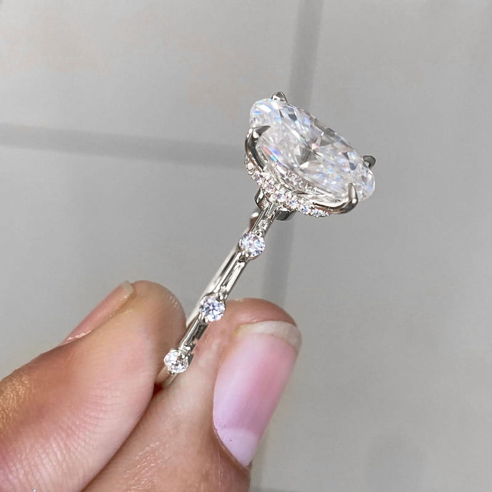 solitaire jewels 3.75CT Oval Moissanite Hidden Halo Engagement Ring For Women, 10K White Gold