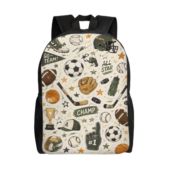 Sports Gear Baseball Soccer Football Backpack Full Front Print Travel Laptop Bag for Men and Women
