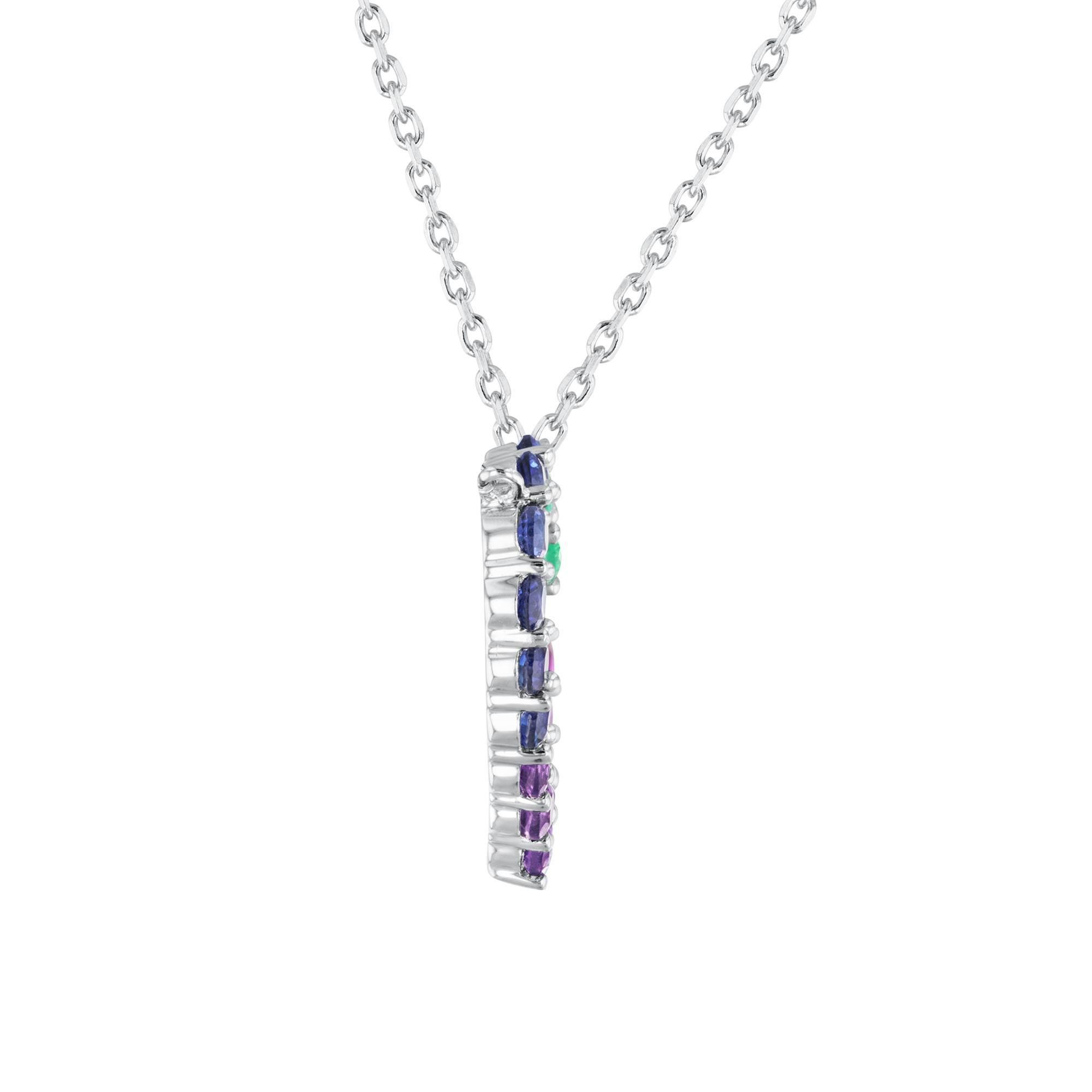 Brilliance 925 Sterling Silver Created & Genuine Rainbow Sapphire Pendant with 18" Chain