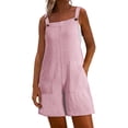 thumbnail image 3 of Jinhomg Linen Rompers for Women Adjustable Strap Summer Loose Bib Overalls Sleeveless Casual Shorts Jumpsuit with Pockets Pink L, 3 of 10