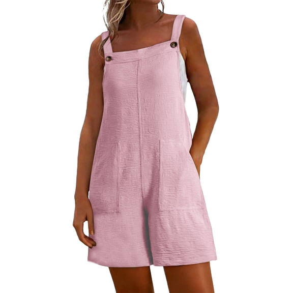 OGLCCG Summer Rompers for Women Sleeveless Wide Leg Shorts with Pockets Casual One Piece Loose Beach Vacation Short Jumpsuits Overalls,S,Pink