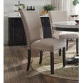 thumbnail image 2 of Contemporary Dining Furniture 5pc Set Marble Top Round Table 4 Side Chairs Beige Upholstered Dark Oak Finish Wood, 2 of 5