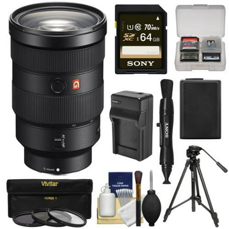 Sony Alpha E-Mount FE 24-70mm f/2.8 GM Zoom Lens with 64GB Card + Battery & Charger + Tripod + 3 Filters +
