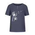 thumbnail image 3 of CHOK Hauts en Solde pour Femmes Boutons Col Rond Manches Courtes Imprimé Floral Boutons Coton Lin Vintage, 3 of 5