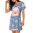 thumbnail image 2 of Fotbe Cute Pig Flowers Pattern Women's Cotton Nightgown Sleepwear Short Sleeves Shirt Casual Print Sleepdress, 2 of 6