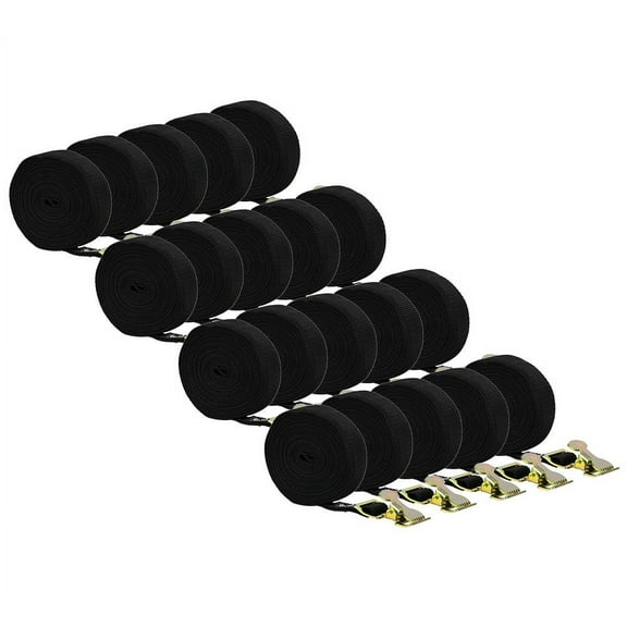 (20 Pack) All purpose Lashing  Strap, 1" x 15', Black , Kayaks, Luggage, Bicycle, Roof Rack, Surfboard Tie Down