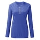 thumbnail image 5 of Prolriy Tops de verano para mujer 2024, camisetas Henley de manga larga para mujer, camisetas ajustadas con botones y cuello redondo, camisetas de punto acanalado, camisetas para mujer, azul S, 5 of 6