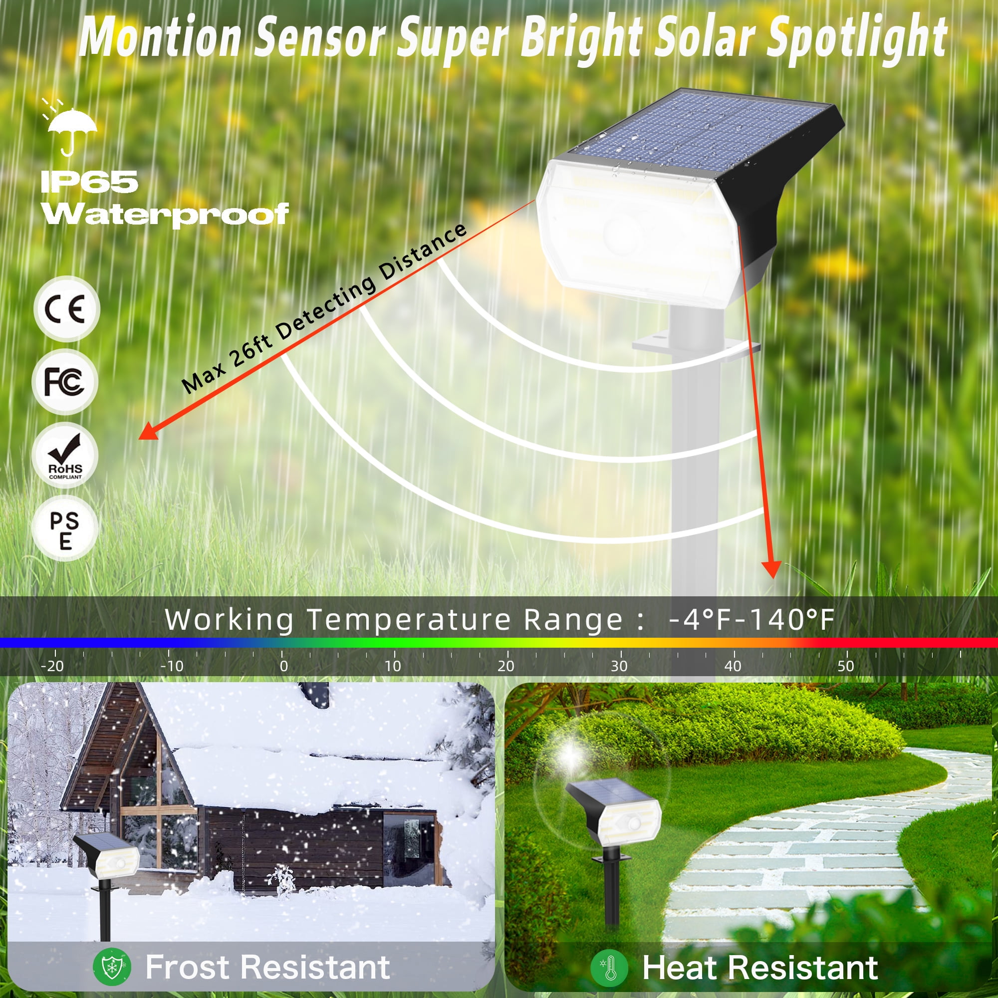 CHARKEE Outdoor Solar Lights,60 LED/3 Modes PRI Solar Powered Spot Lights for Yard Garden Path