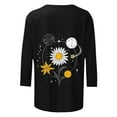 thumbnail image 4 of CYMMPU Floral Printed 3/4 Length Sleeve Summer Fall Dressy Tunic Tops Casual Basic Tees Business Work Blouses Crewneck Shirts 2025 Clothes for Women Black XXXXL, 4 of 5