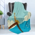 thumbnail image 4 of Fish Soft Flannel Fleece Throw Blanket, Fishing Man with Rod Sitting on the Pier Little Fishes in the Sea Grunge Print, Cozy Plush for Indoor and Outdoor Use, 50" x 70", Multicolor, by Ambesonne, 4 of 5