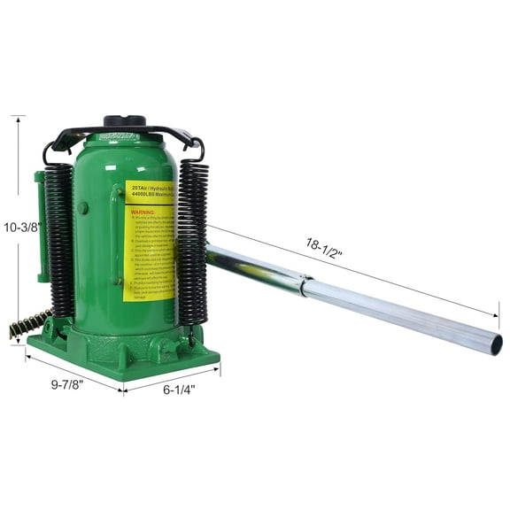 Acekid 20-Ton All Welded Bottle Jack, Pneumatic Hydraulic with Manual Handle and Air Pump, 10.2-19.7 Inch Lift Range, for Vehicles, Green