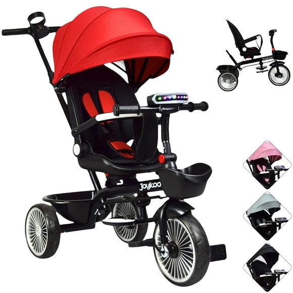 Carriola tipo Triciclo para Niños Asiento Giratorio 360 JOYKOO Reclinable Luz Sonido Rojo