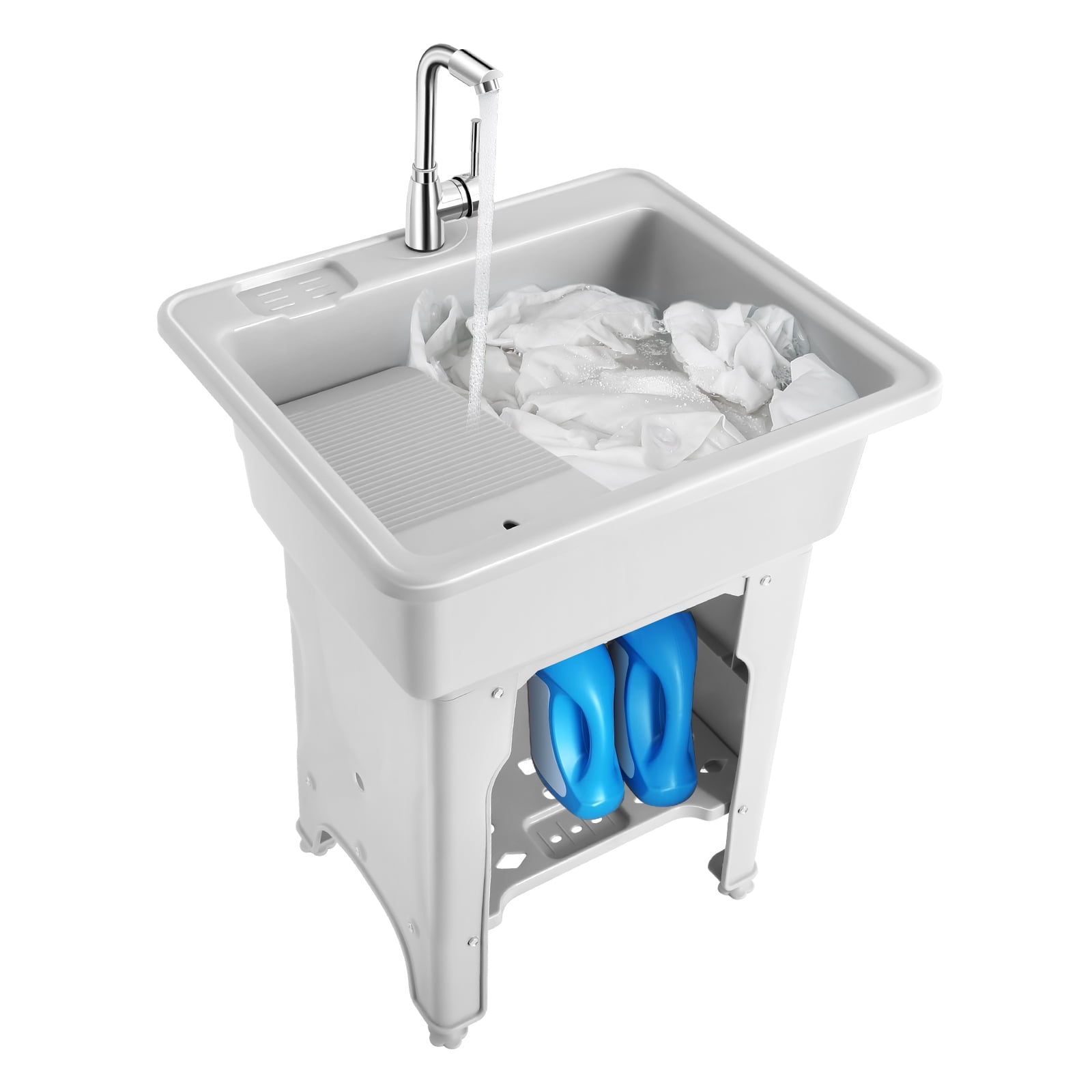 Wildnix Utility Sink Laundry Tub, Multi-Functional, 31.5-inch Ergonomic Design, Storage Rack, Pet Bath, Easy Installation