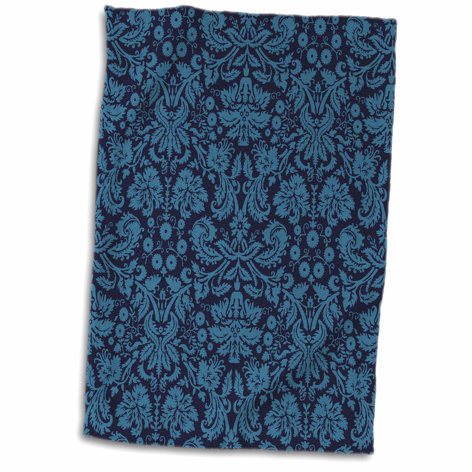3dRose Ornate Navy Blue Trendy Damask Pattern Towel, 15 by 22inch