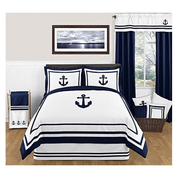 KioJJp Navy and White Queen Bed Skirt for Anchors Away Nautical Boys Bedding Sets