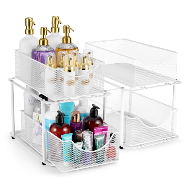 Sorbus 2 Juegos de Organizadores de Metal de 2 Niveles Debajo Del Fregadero para Baño, Cocina, Cajones Deslizantes de Malla de Acero Resistente para Gabinete, Armario, Despensa y Almacenamiento