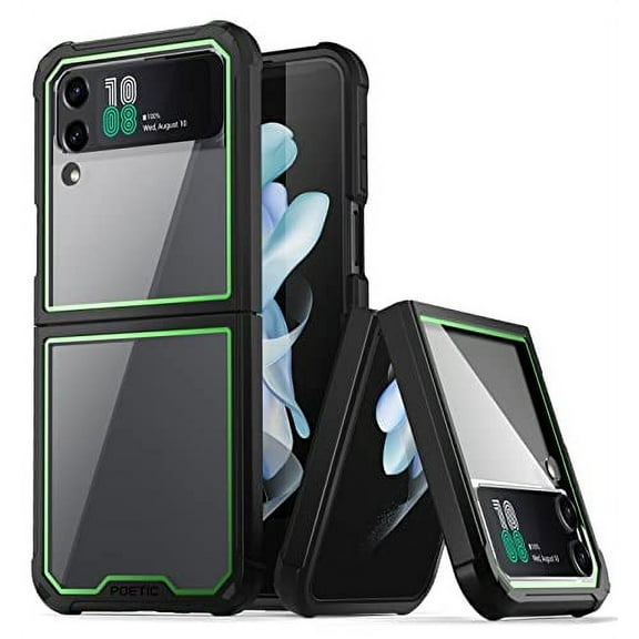 Poetic Guardian Case forSamsung Galaxy Z Flip 4, Clear Case with Built-in Screen Protector, Green/ Clear