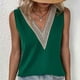 thumbnail image 2 of Moda mujer Casual Color sólido cuello en V camisetas sin mangas encaje costura chaleco Tops Pompotops lopia999942, 2 of 7