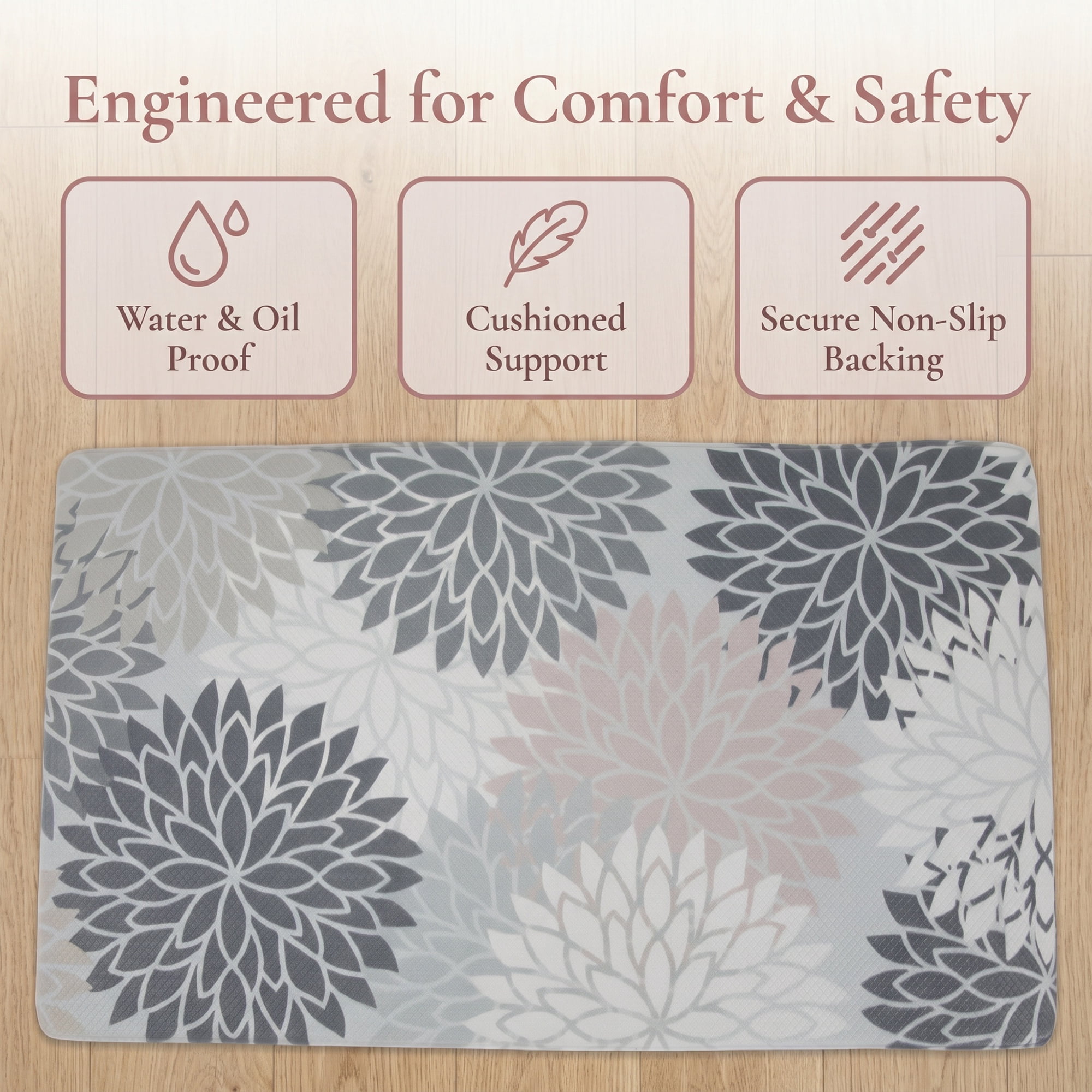 Unique Bargains Ergonomic Kitchen Mats Grey 30" x 17"