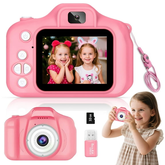Syenll Kids Camera Toys, HD Digital Camera with 32GB SD Card, Selfie Camera Toys Gifts for Boys Girls, Pink