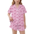 thumbnail image 2 of Babcutegg Summer Printed Short Sleeve Two-Piece Set for Kids – Turn-Down Collar Top with Matching Shorts, Lightweight Homewear Outfit for Warm Weather Pink Size 11-12, 2 of 8