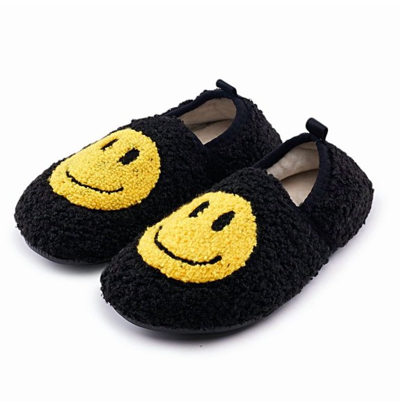 Kids Happy Face Fuzzy House Shoes, Non‑Slip Cute Soft Winter Warm Plush Home Toddler Slippers, Indoor Bedroom Slip-on Shoes Footwear for Boys Girls
