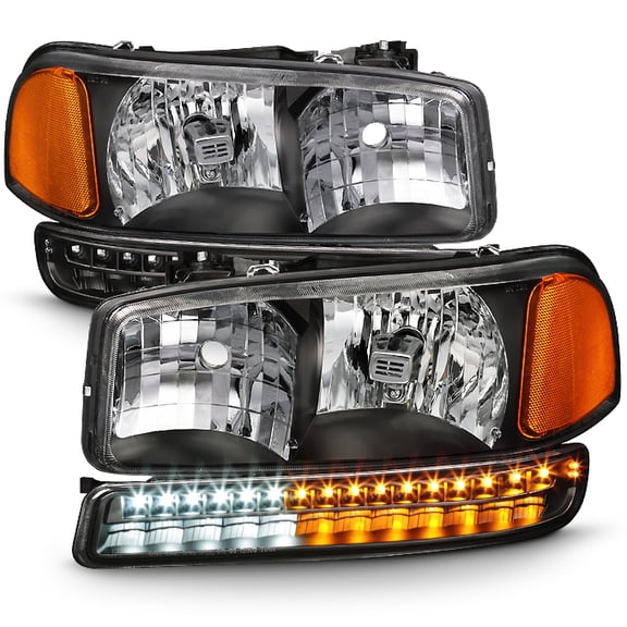 AKKON - For Black Bezel 99-06 Sierra 00-06 Yukon Headlights Replacement LED Bumper Signal Light Lamps Set