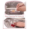 thumbnail image 4 of Travel Makeup Bag Cosmetic Bag Toiletry Bag for Women, Wide Open Organizer Pouch with Divider and Handle Portable Quilted Open Flat, Pink, 4 of 7