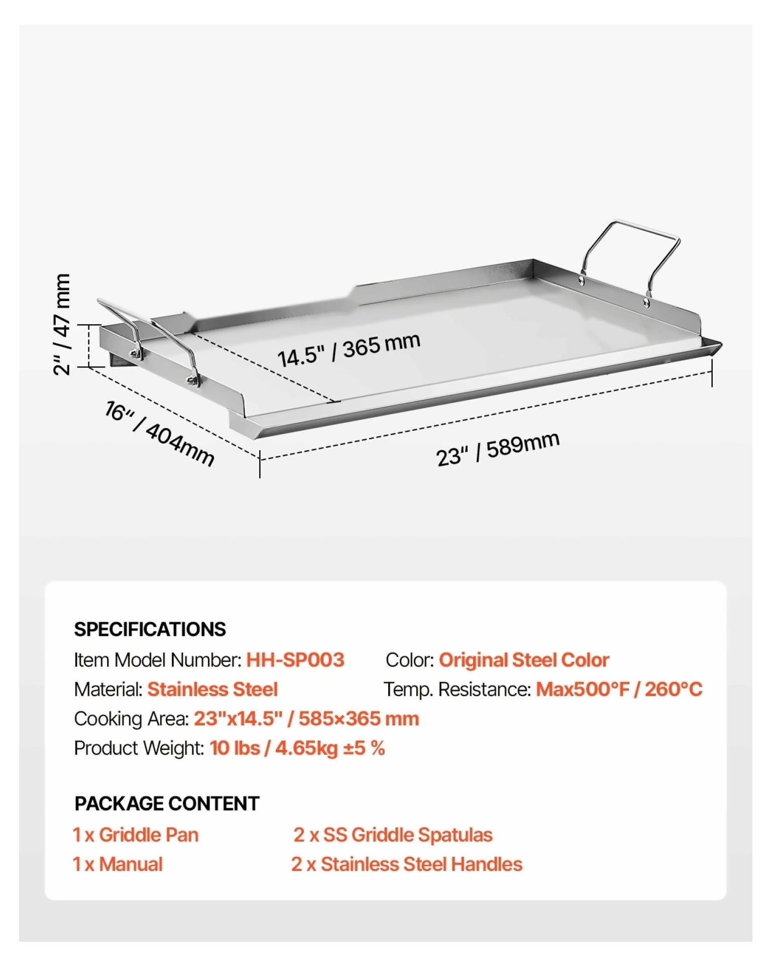 Flat Top Griddle 23x16 Inch, Stainless Steel BBQ Grill Pan