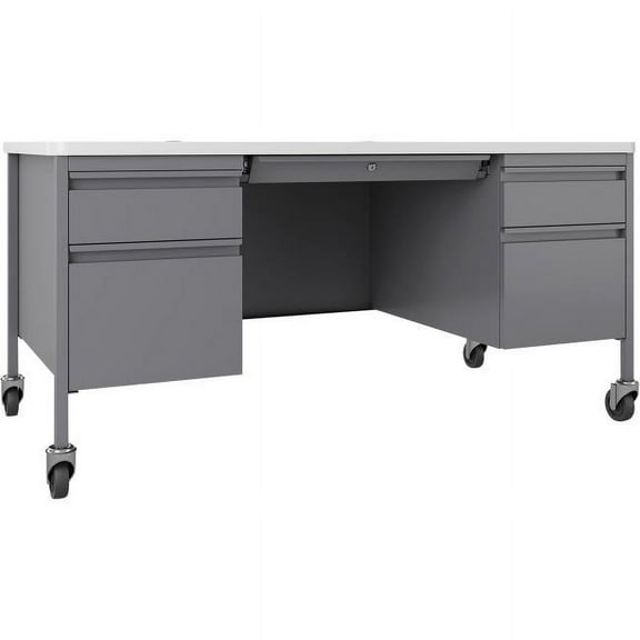 Fortress Steel Teachers Desk, Platinum & White - 60 x 30 x 29.5 in.