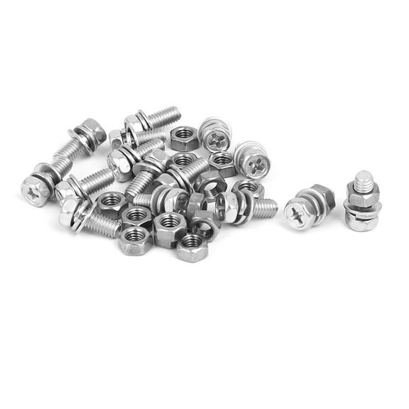 Unique Bargains M5 x 12mm 304 Stainless Steel  Hex Head Bolts Nuts w Washers 15 Sets