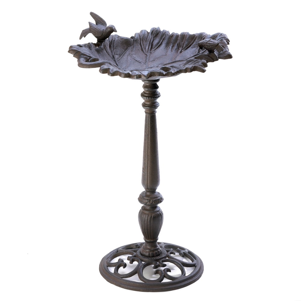 Freestanding Cast Iron Metal Garden Bird Bath w Bird On Pole