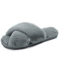 thumbnail image 2 of Open Toe Slides Fuzzy Non-skid Cross Band Slippers House Sandals for Man Woman, 2 of 8