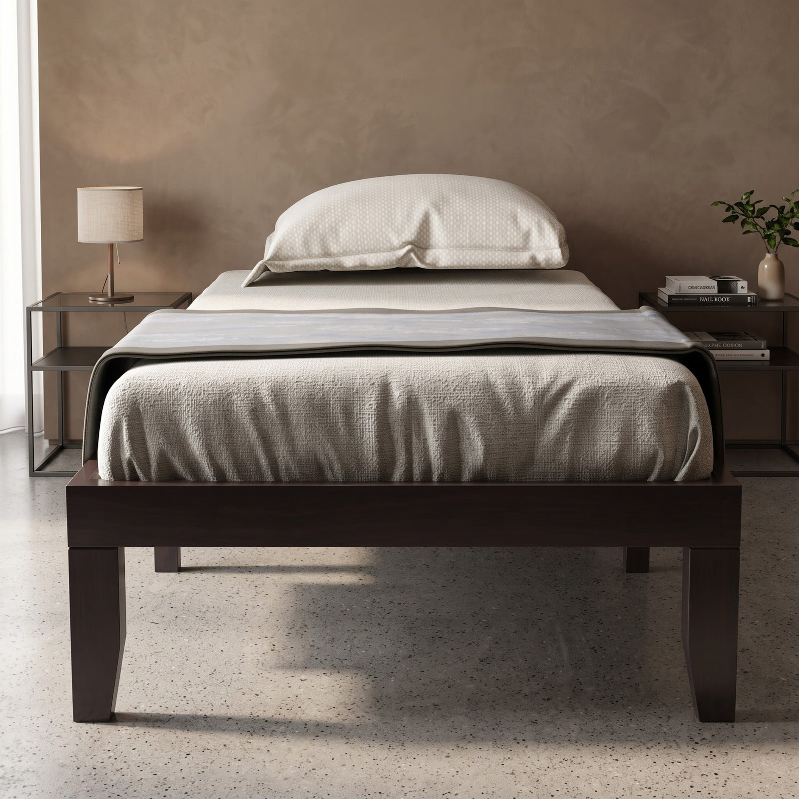 Furnibear Twin Bed Frame, 14 Inch Solid Wood Platform Bed with 14 Wooden Slats and Under-Bed Storage, No Box Spring Needed, Espresso
