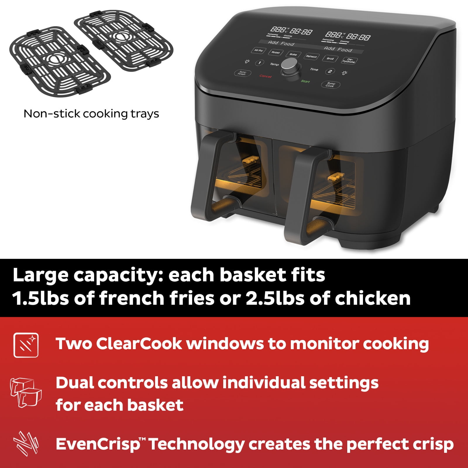 Cooks Dual-Basket Air Fryer 8 Quart Touchscreen 22324 22324C