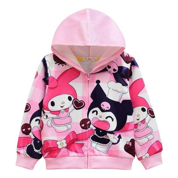 Kuromi Hoodie for Girls - Pink Zip-Up Sweatshirt with Hood - Soft Comfortable Anime Jacket for Kids Birthday Gift