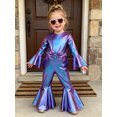 thumbnail image 5 of vastwit Little Girls Shiny Metallic Flare Jumpsuit Disco Themed 70s Birthday Party Outfit Blue 18-24M, 5 of 7