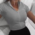 thumbnail image 6 of gbyLJF Womens Short Tops Half Zipper Stand Up Collar T-shirts Slim Fit Solid Color Short Sleeve Shirts Tunic Top, 6 of 7