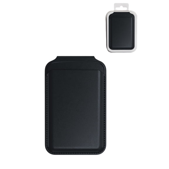 Leather Magnetic Card Wallet Holder with Built-In Stand - Black