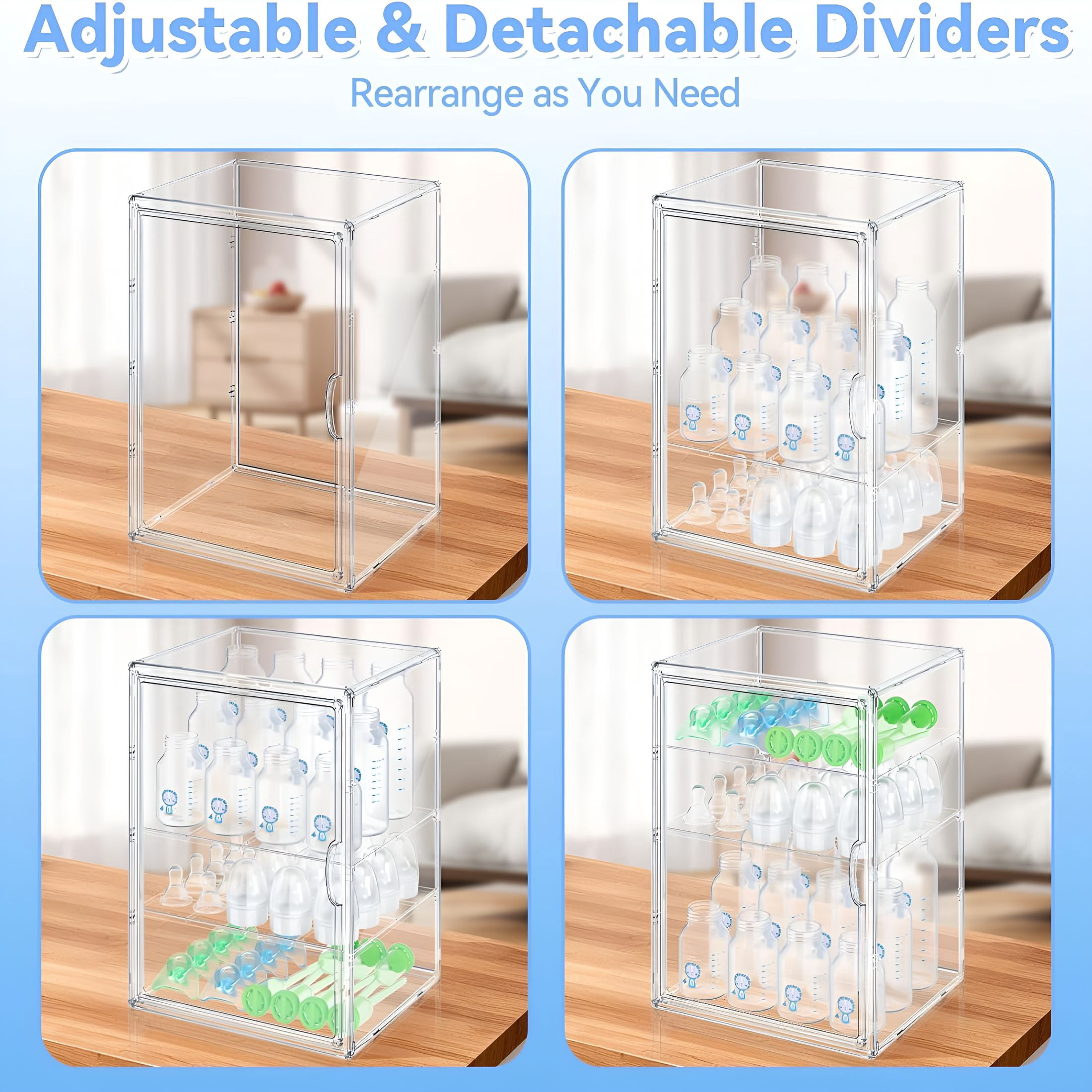 ACDANC Baby Bottle Storage Organizer for Countertop,X-Large Clear Bottle Organizer,Baby Bottle Storage Organizer for Bottles,Nipples,Pump Parts & Food Jars,Nursery Cabinet,Kitchen Pantry