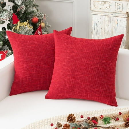 

Farmhouse Decorative Throw Pillow Covers for Couch Faux Linen Accent Pillow Cover Modern Decor Pillow Case 16x16 Inch (Burgundy)