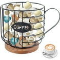 thumbnail image 2 of POINTERTECK Coffee Pod Holder with Wooden Base Large Capacity Coffee Filters Storage with Handle Metal Coffee Capsule Cages  Coffee Pod Container for Countertop Coffee Bar Office, 2 of 10