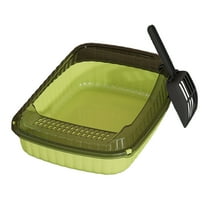 Collapsible Small Cat Litter Box,Open Top Cats Litter Pan with Scoop Waterproof & Foldable Kitten Potty Toilet Anti-Splashing Low Entry Kitty Travel Litter Tray Semi-Enclosed Easy Clean(Green)
