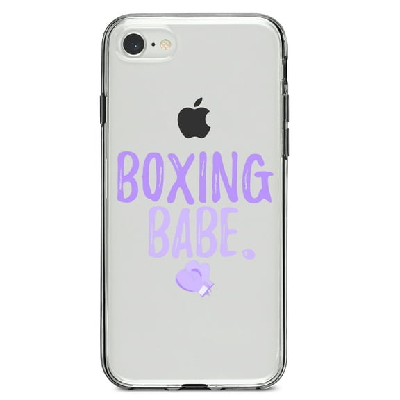 DistinctInk Clear Shockproof Hybrid Case for iPhone 7 8 SE (2020 Model) 4.7" Screen TPU Bumper Acrylic Back Tempered Glass Screen Protector - Boxing Babe