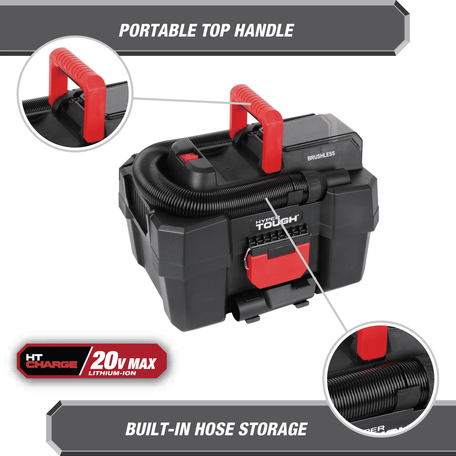 Hyper Tough 1.5-Gallon Wet Dry Vacuum, 20V Max, Cordless, Tool Only
